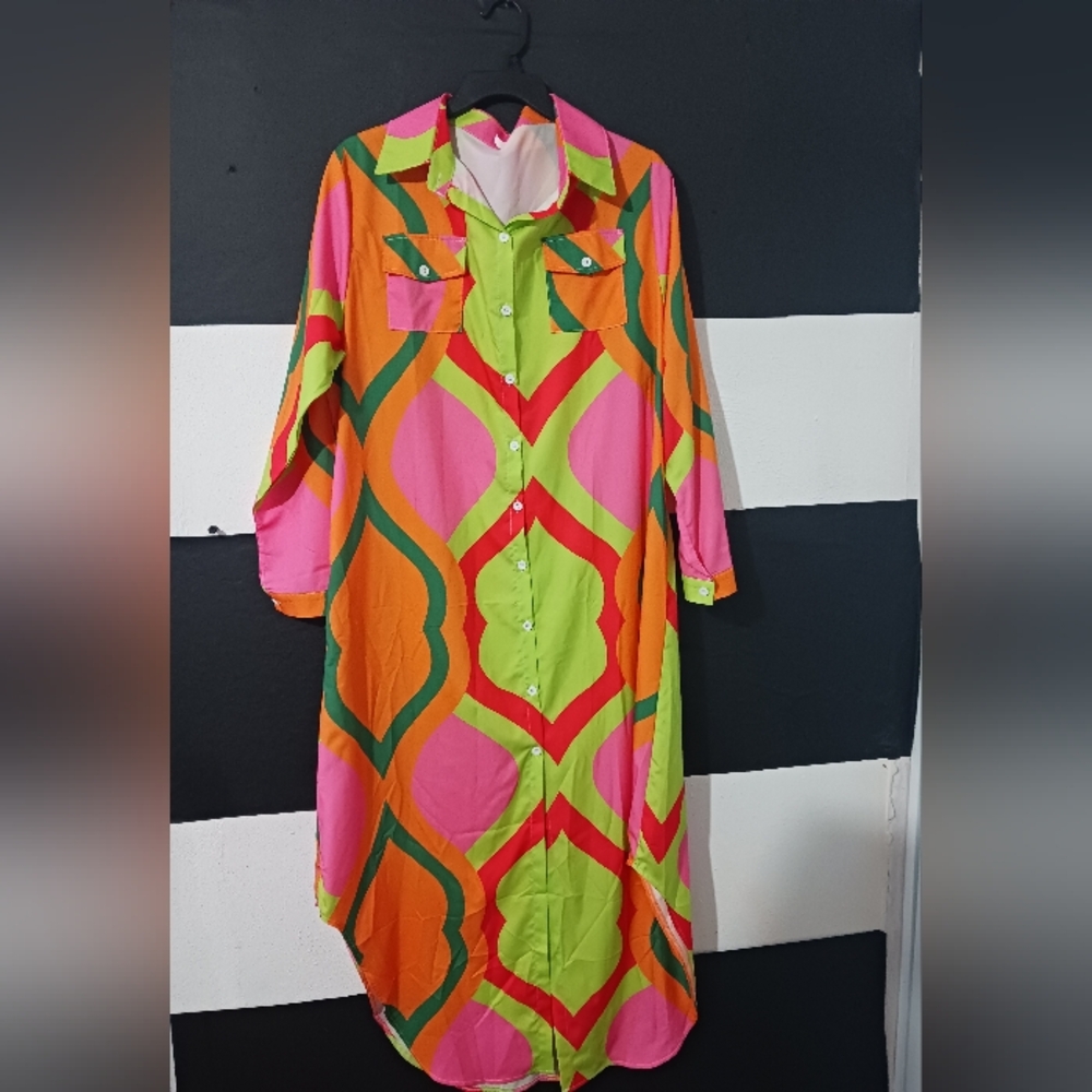 NEW Women Multicolor casual buttoned maxi dress - Picture 5 of 13